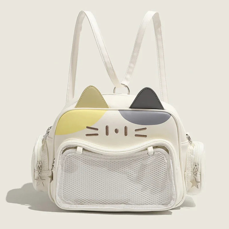 Y2K Kawaii Cat Ita Bag | Aesthetic Transparent Pocket Backpack Luxegan