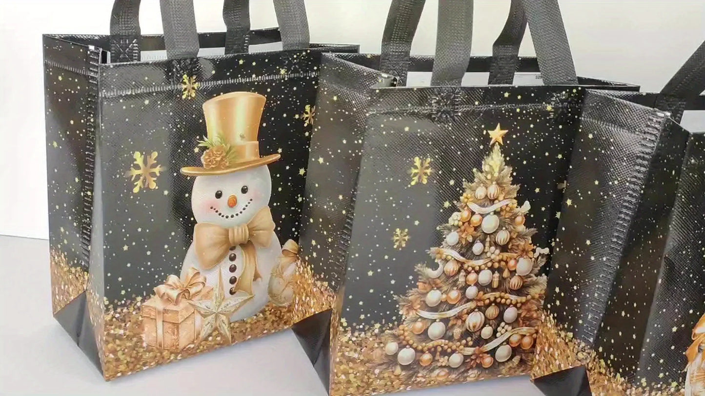 Festive Christmas Nonwoven Gift Bag | Snowman, Tree & Socks Design Tote Bags for Parties & Holiday Gifts Luxegan