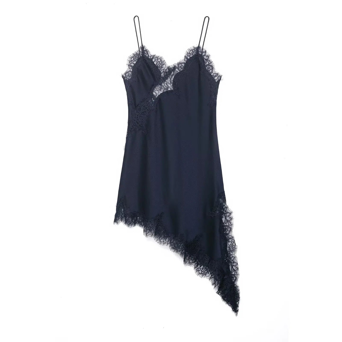 Square Collar Lace-Up Satin Spliced Mini Dress | Sleeveless Backless Asymmetric A-Line Party Dress Luxegan