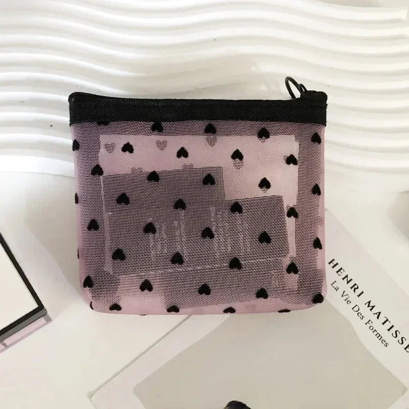 Women Black Small Coin Wallet Bags | Mesh Transparent Earphone Money Key Card Holder | Girl Small Purse Pouch Luxegan