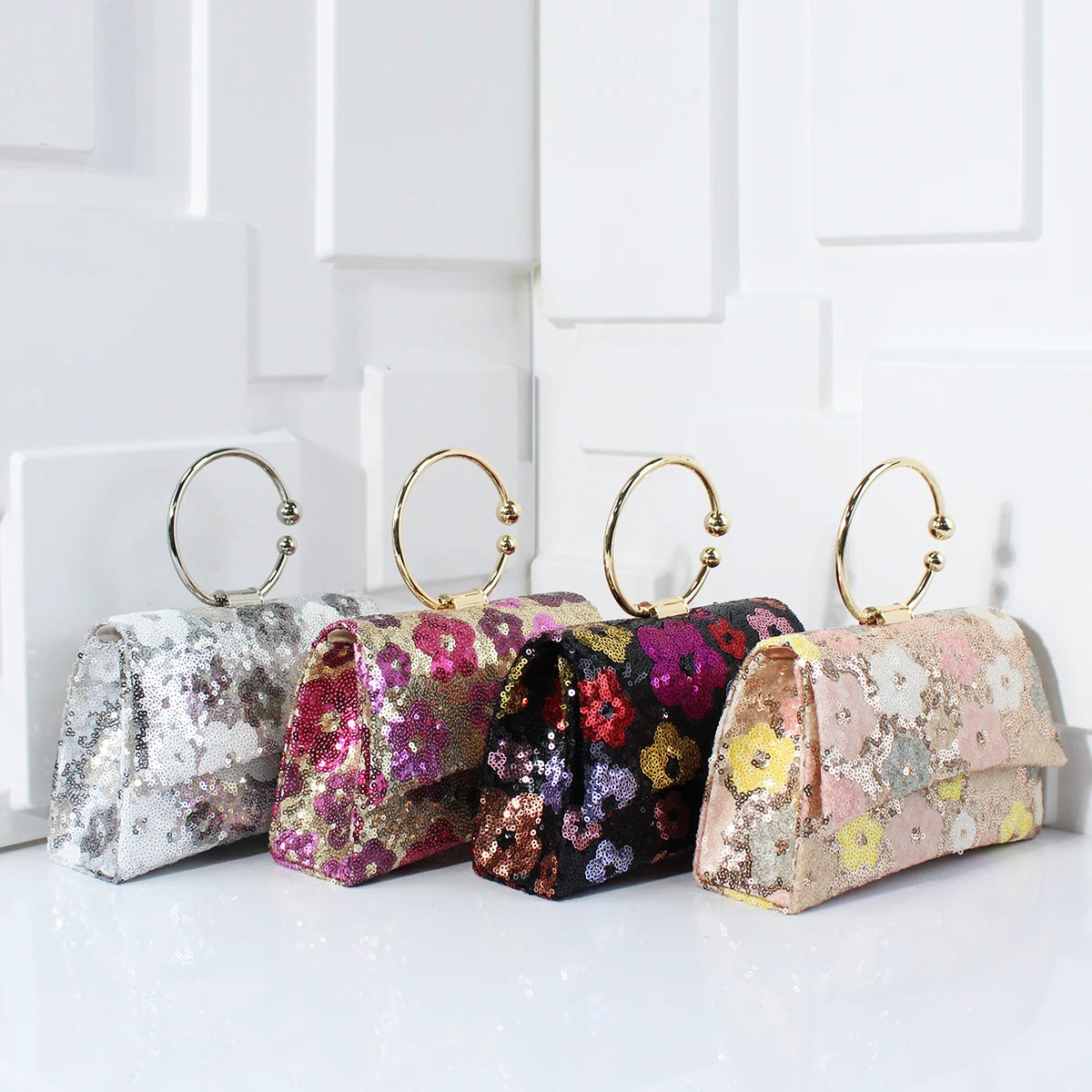 Metal Top Handle Clutch with Sequins & Flowers | Versatile Chain Shoulder Bag for Women Luxegan