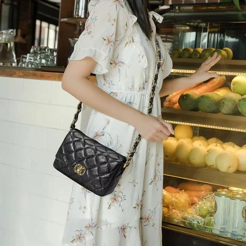 Women’s Double Ring Fashion Crossbody Bag | Genuine Leather Feel Chain Strap Shoulder Bag | Trendy Underarm Square Sling (BC2-1) Luxegan