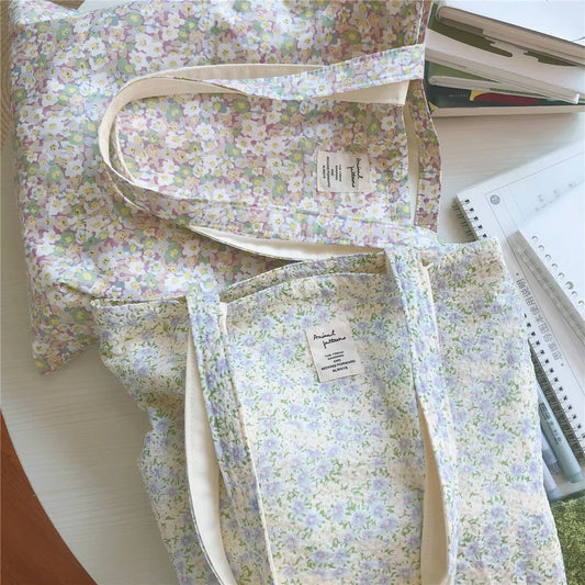 Cotton Floral Women's Bag | Large Canvas Shopping Shoulder Bag for Grocery | Reusable Foldable Female Students Books Tote Handbags Luxegan