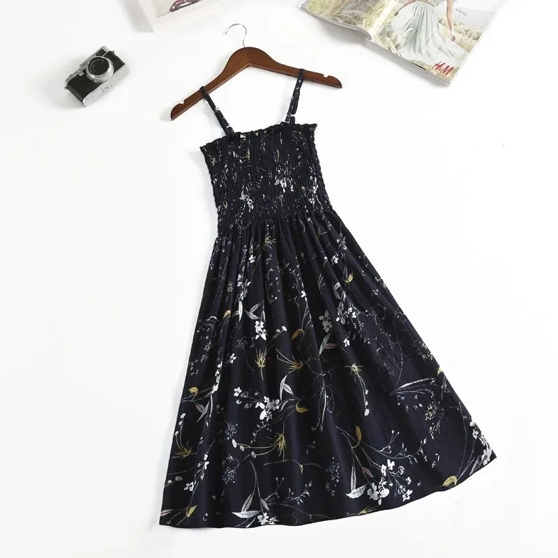 Floral Chiffon Spaghetti Strap Mini Dress | Ruffled Slash-Neck Elastic Waist Sundress | Tiered Spring/Summer Slim Fit A-Line Dress Luxegan
