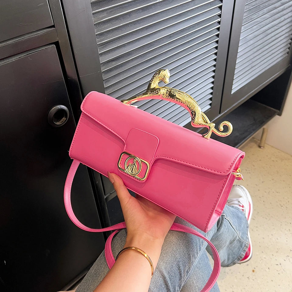 New Ladies Simple Fashion Shoulder Bag | Luxury Brand Design PU Leather Baguette | Metal Buckle Party & Commuting Bag Luxegan