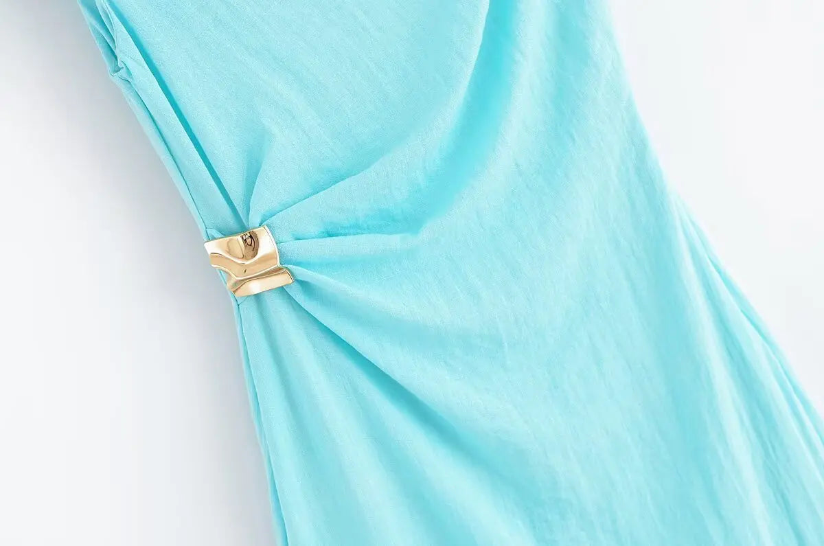 Asymmetric Neck Slit Maxi Dress | Sleeveless Slim A-Line Holiday & Club Dress Luxegan