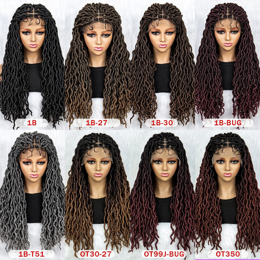 Knotless Box Braided Wig with Curly Ends & Baby Hair | Synthetic Lace Front Wig for Black Women Luxegan
