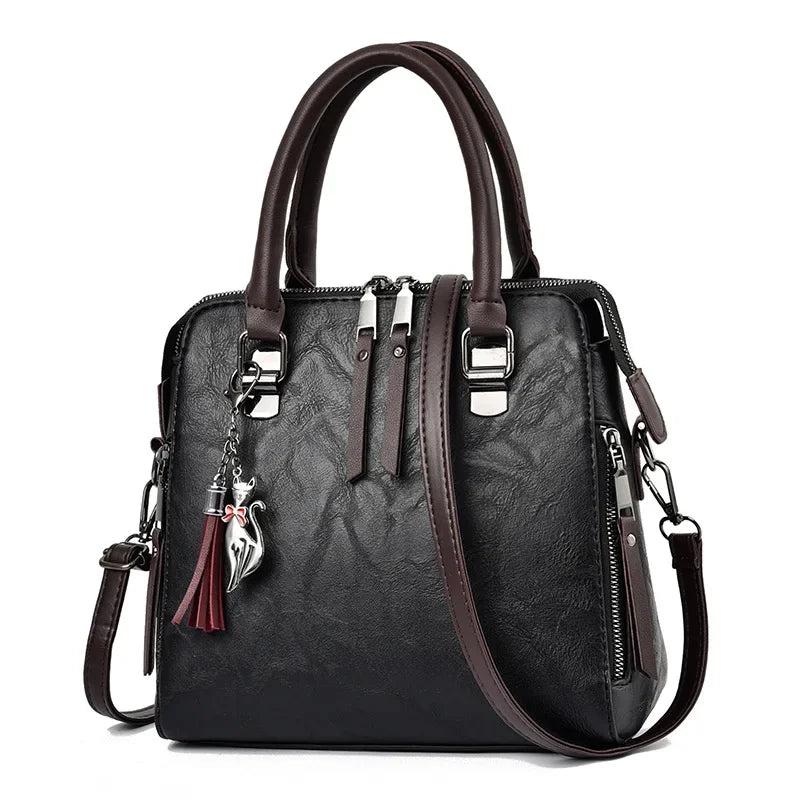 Vintage PU Leather Ladies Handbags | Women's Messenger Bags & Totes (Tassel Designer Crossbody Shoulder Bag) Luxegan