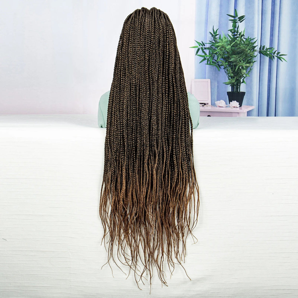 Synthetic Braided Wig Synthetic Hair Lace Front Wigs Box Braided Wigs for Black Women 36 Inches Micro Braids Wigs with Baby Hair Luxegan