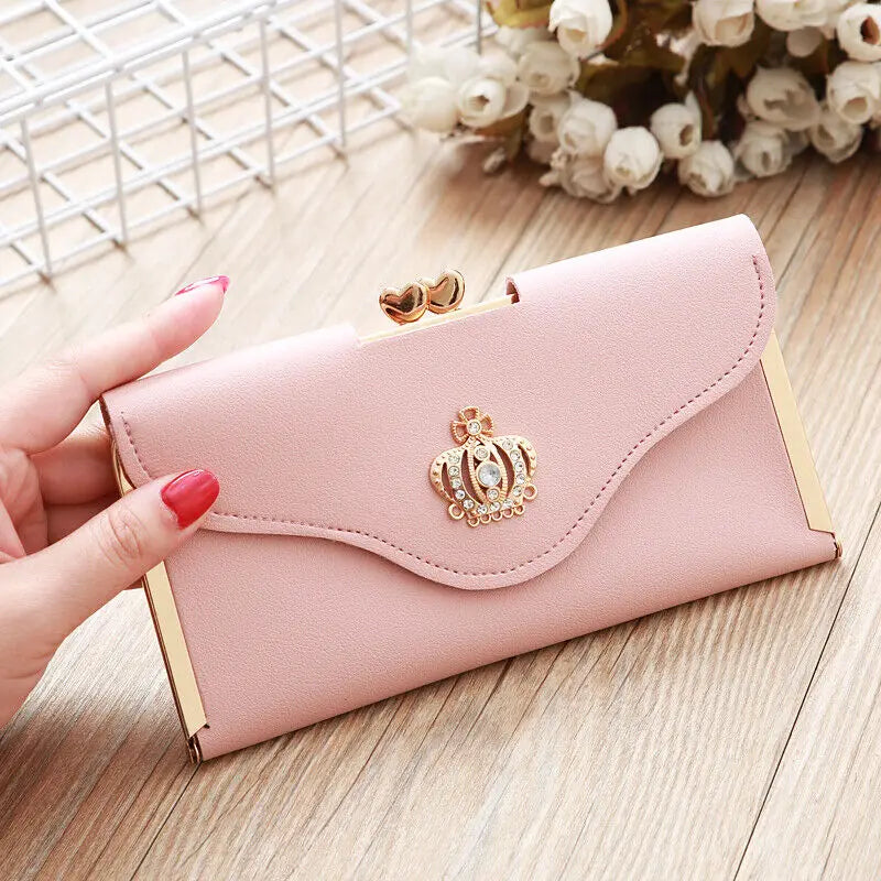 Women's Long Wallet Crown Style Hasp Zipper Money Bag Pouch Female Envelope Coin Purse ID Cards Holder Portable Clutch Handbag