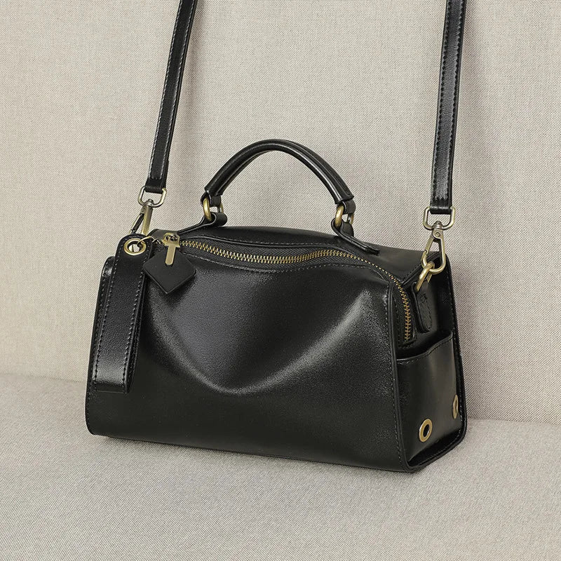 Elegant Soft Cowhide Hobo-Style Shoulder Bag | Versatile Zipper Handbag Luxegan
