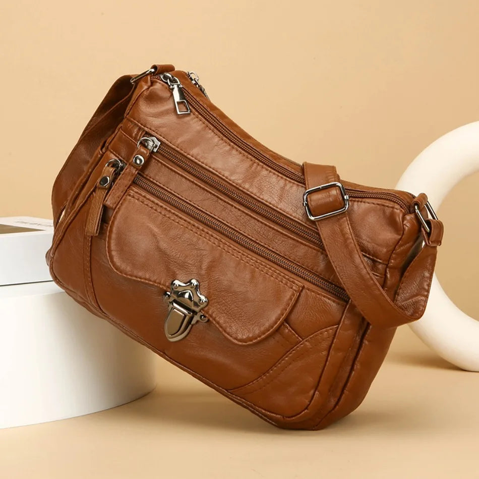Retro Multi-Pocket PU Leather Handbags | Luxury Designer Shoulder Bag Luxegan