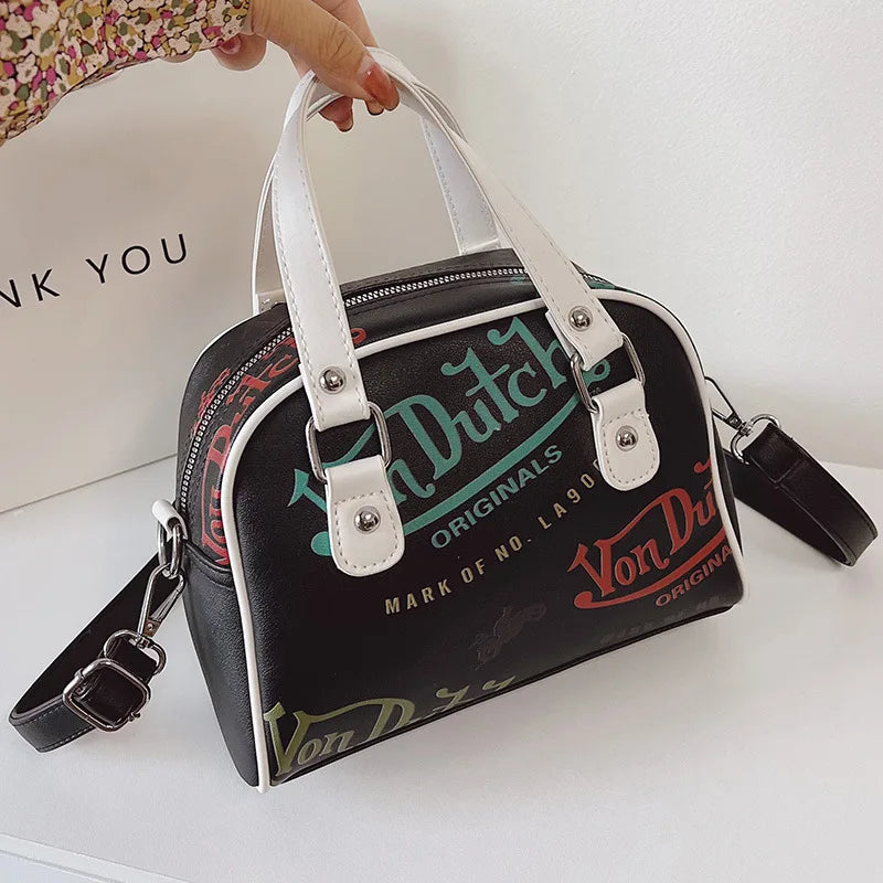 PU Contrast Color Shell Bag | Trendy Letter Print Shoulder & Crossbody Handbag Luxegan