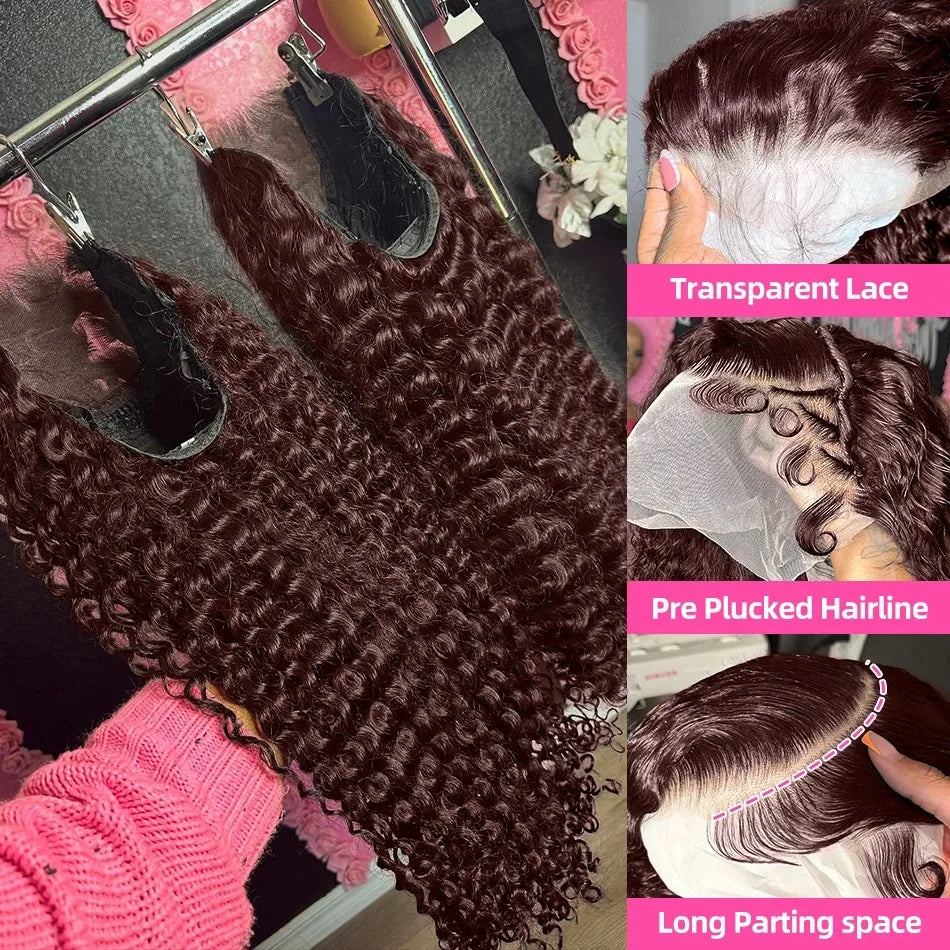 24-Inch Deep Curly Chocolate Brown HD Lace Wig | Sophisticated 13x6 & 13x4 Transparent Frontal | Elegant "Brazilian Remy" 4# Colored Silhouette | "Dignified" Water Wave Human Hair for Radiant Versatile Styling Luxegan