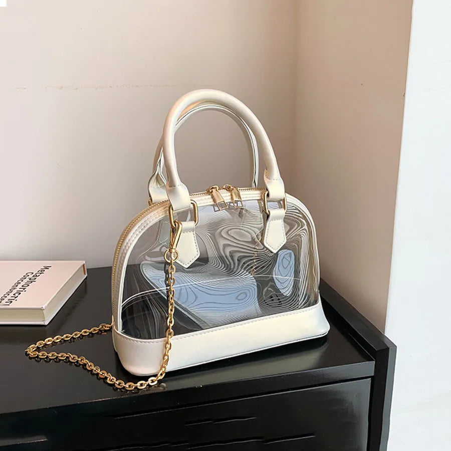 Transparent Jelly Women's Clutch Handbag | PU Leather Top Handle Metal Chain Crossbody Shoulder Tote Bag (Casual Messenger Purse) Luxegan