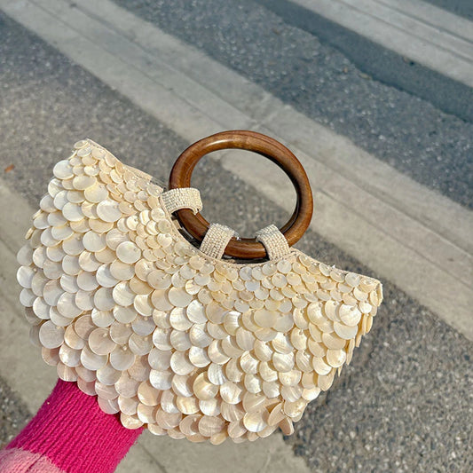 Fashion High-End Shell Bag | Niche Design Pearl Inlay Half-Moon Bag & Handmade Shell Beaded Handbag (New Versatile Crossbody) Luxegan