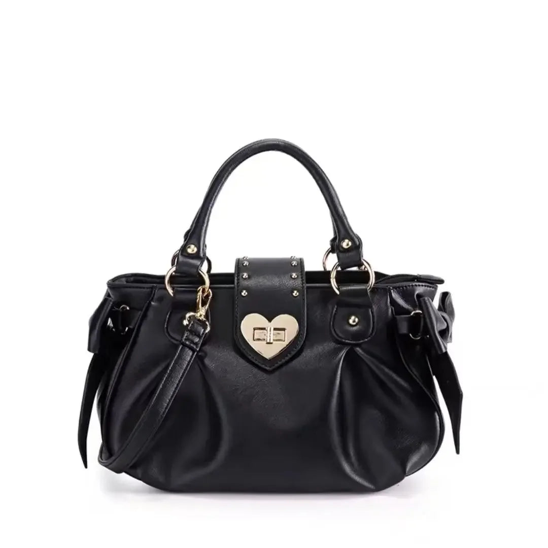 Kawaii Lolita Heart Handbag | Sweet Bow & Sequin Crossbody Purse Luxegan