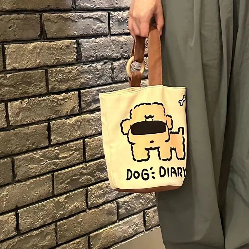 Disney Cartoon Canvas Bucket Bag | Casual Shoulder Bag Large Capacity Outing Shopping Bag | Women Sweet Cute Handbag Lunch Bag