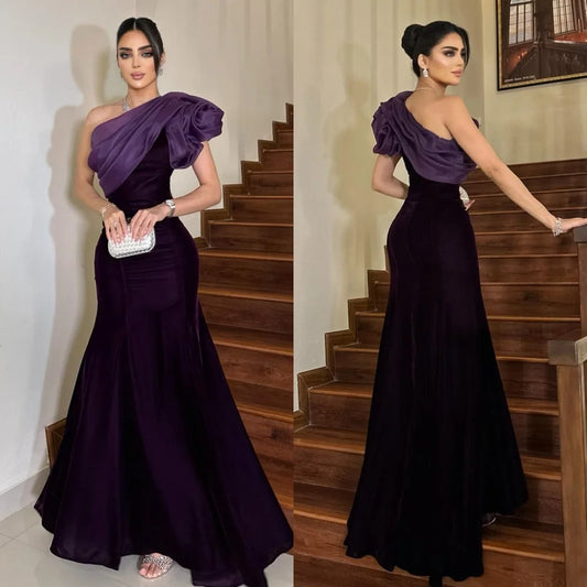 One-Shoulder Pleated Ruched Mermaid Gown | Bespoke Occasion Floor-Length Dress | Modern Sleeveless Satin Formal Evening Dress Luxegan