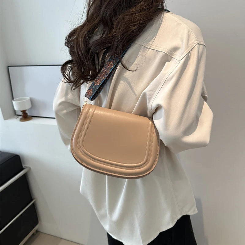 Designer Saddle Bag | Wide Strap Flap Crossbody Purse Luxegan