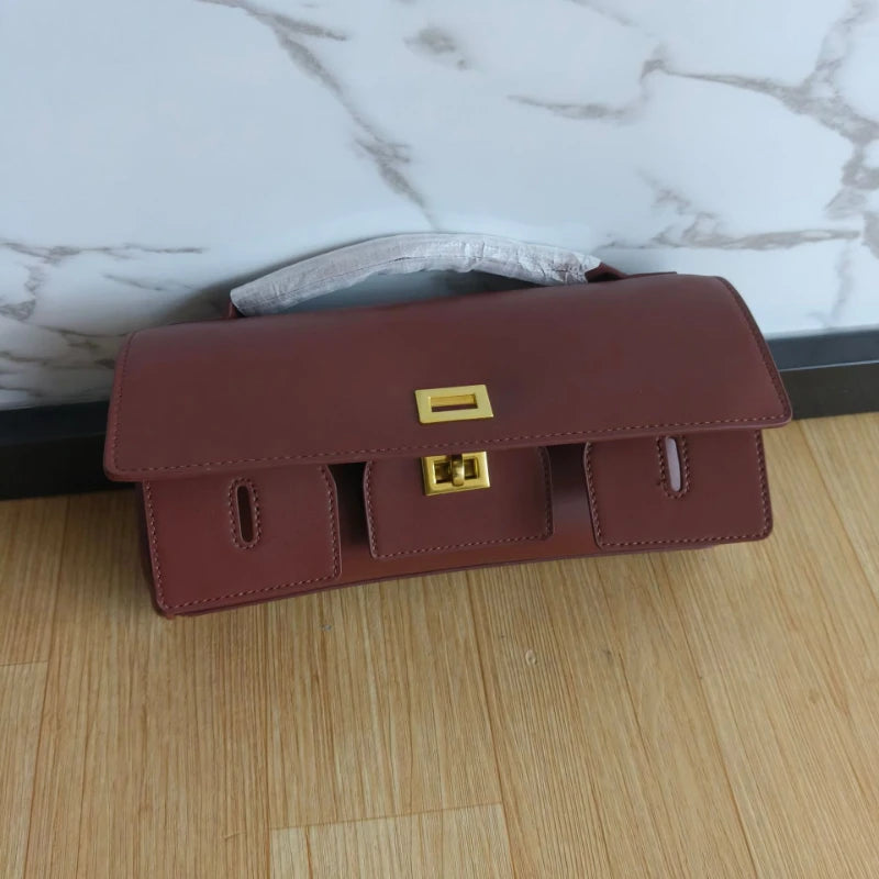 Genuine Leather Solid Satchel | Soft Black Lock Design Shoulder Crossbody Bag Luxegan