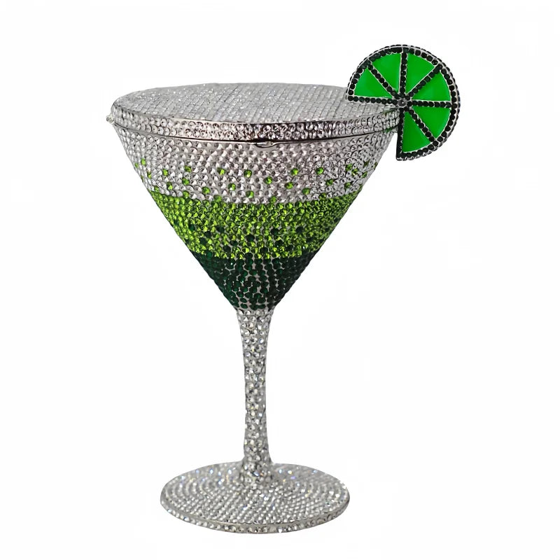 Cocktail Cup Crystal Evening Bag | Sophisticated Rhinestone Bridal Handbag | Elegant Metallic Dinner Clutch | "Dignified" Hard-Shell Minaudière with Hollow-Out Detail Luxegan