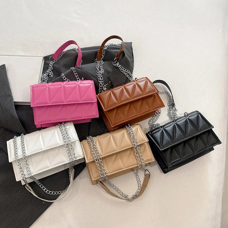 Designer Fashion Women Shoulder Bag | Ladies PU Leather Handle Handbag | Chain Strap Crossbody Bag (Vintage Pillow Shape) Luxegan