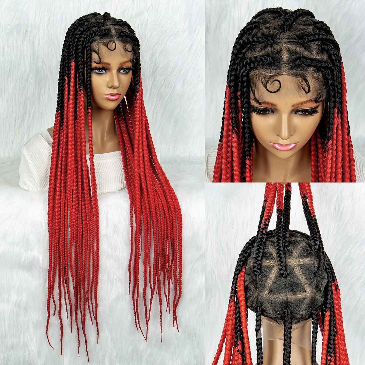 Colorful Knotless Box Braids Wig | Full Lace Cornrow Accents | Black Women Luxegan