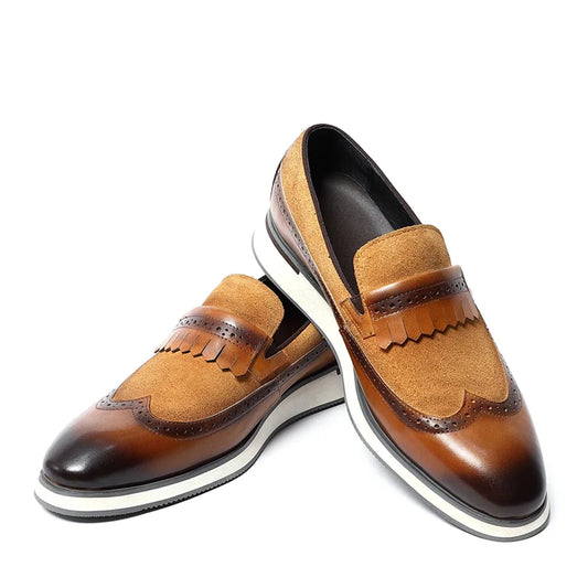 Many Colors Classy Men's Genuine Leather Tassel Loafers | Cow Suede Wingtip Brogue Casual Business Flats Luxegan