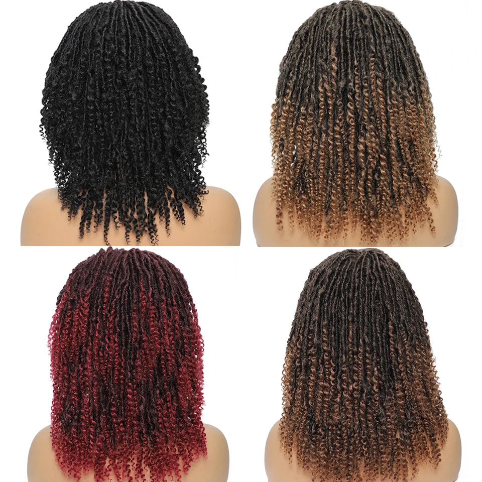 12 Inch Curly Faux Locs Dreadlock Wig | Machine or Headband Cap
