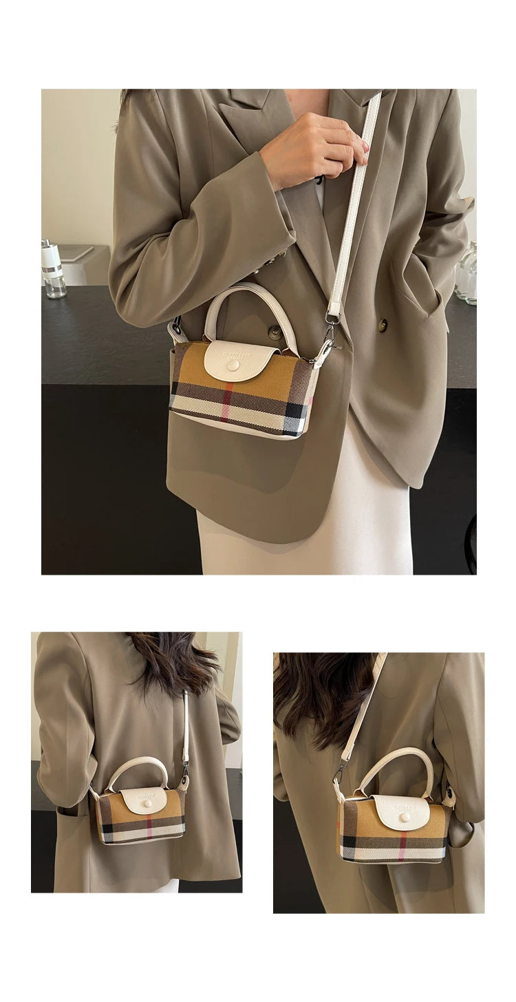 Fashion Check Pattern Dumpling Bag | Soft Bucket Crossbody Luxegan