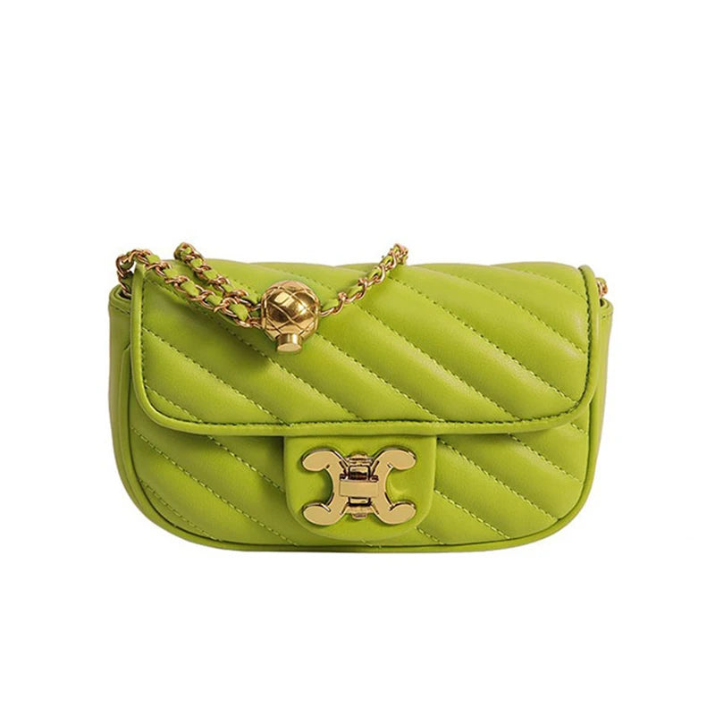 Luxury Designer Shoulder Bag for Women | Fashion Microfiber Leather Crossbody with Adjustable Ball Strap | Striped Square Handbag with Chain & Sequin Accents Luxegan