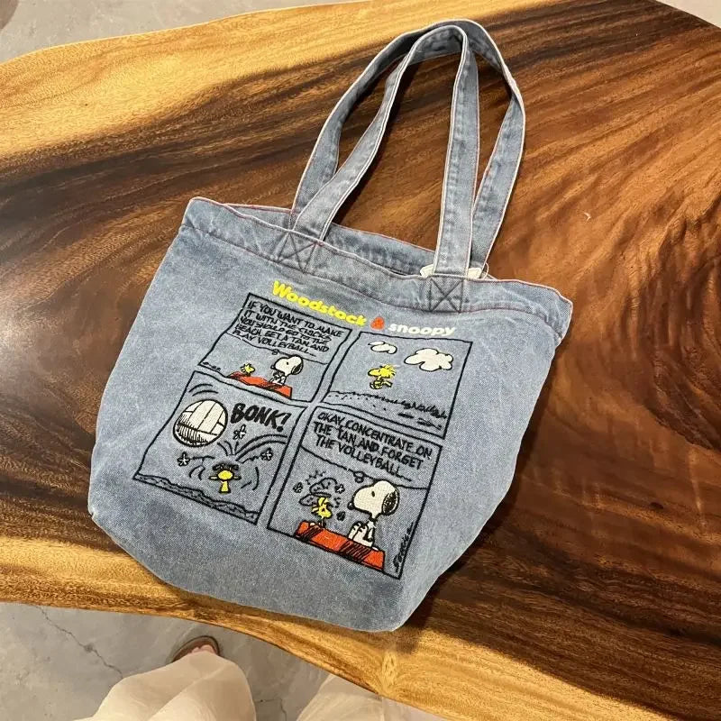 New Japanese Fashion Snoopy Embroidered Denim Shoulder Bag | Retro All-match Large Capacity Portable Crossbody Tote (Unisex) Luxegan