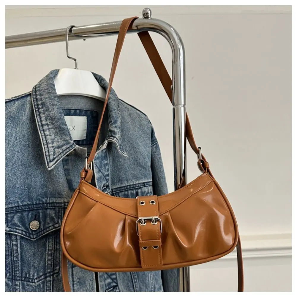 Gothic Y2K Buckle Armpit Bag | Retro Square PU Leather Crossbody Luxegan