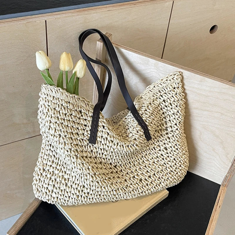Bohemian Straw Woven Tote | Casual Large Capacity Beach Bag Luxegan