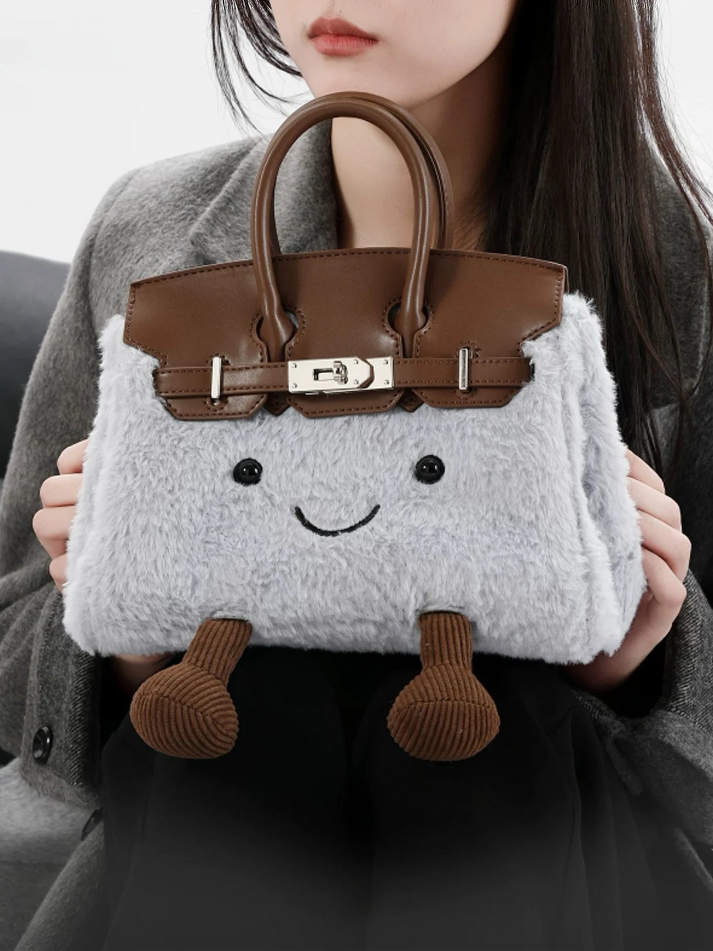 Plush Cute Doll Crossbody Bag | Fashionable Faux Fur Autumn & Winter Handbag | Soft Felt Casual Tote for Women Luxegan