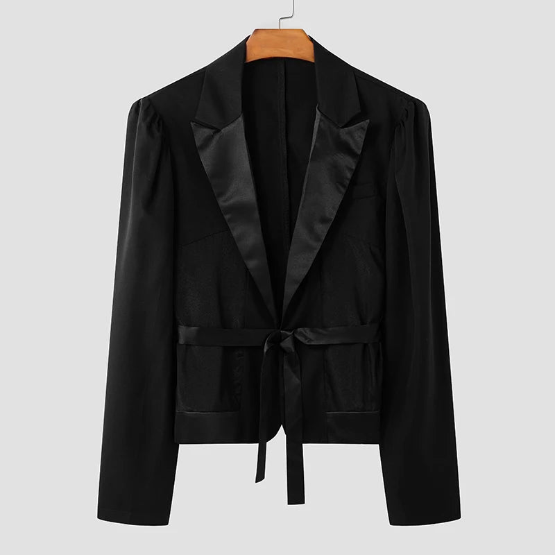 Patchwork Mesh Design Blazer | Sophisticated Splicing Clubwear Silhouette | Elegant "Single Button" Summer Suit Coat | "Dignified" Solid Long-Sleeved Blazer for Radiant Versatile Styling Luxegan