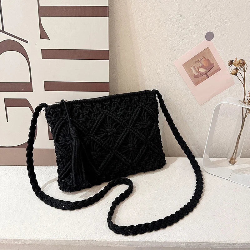 Soft Bohemian Straw Woven Crossbody | Hollow Out Summer Flap Bag Luxegan