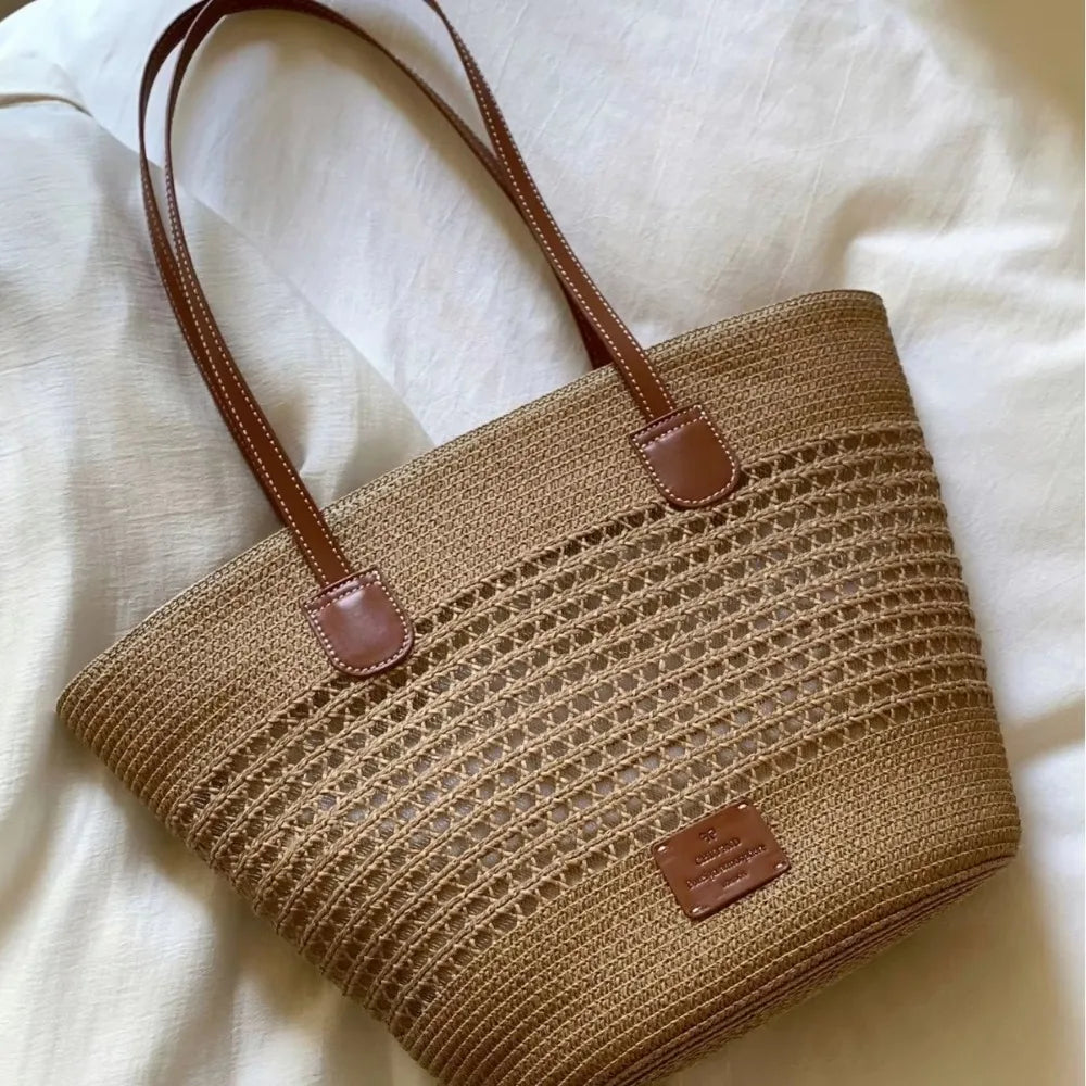Women’s Large Capacity Straw Basket Handbag | Sophisticated Luxury Designer Beach Bag | Elegant Summer Shopper Tote | Fashion-Forward High-Capacity Shoulder Bag for "Dignified" Seasonal Style Luxegan
