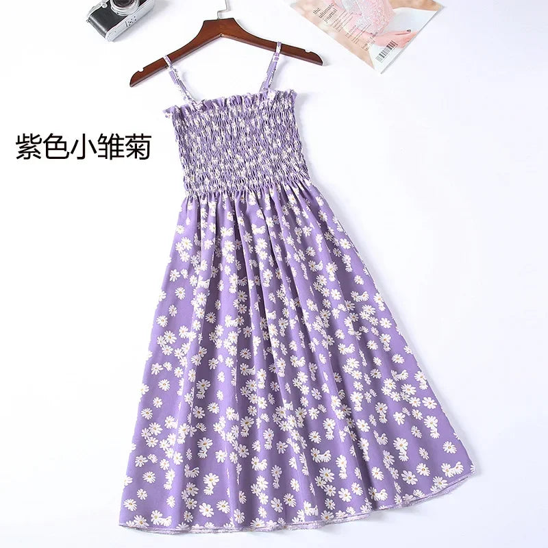 Floral Chiffon Spaghetti Strap Mini Dress | Ruffled Slash-Neck Elastic Waist Sundress | Tiered Spring/Summer Slim Fit A-Line Dress Luxegan
