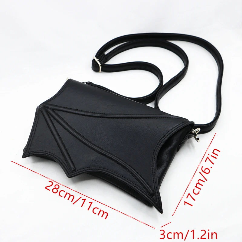 Black Bat Wing Small Crossbody Bag | Gothic Style Batwing Handbag & Coin Purse | Sophisticated Unisex Dark Aesthetic Pouch | Fashion-Forward PU Leather Square Messenger (Model 818) Luxegan