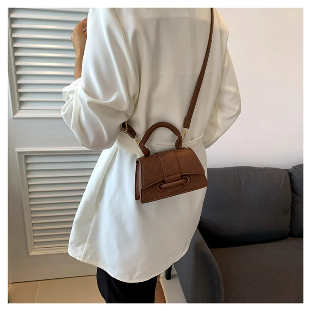 High Quality Fashion PU Leather Bag | Solid Color Shoulder Crossbody Bag & Cute Buckle Square Bag (Hand Carry Small Messenger Bag) Luxegan