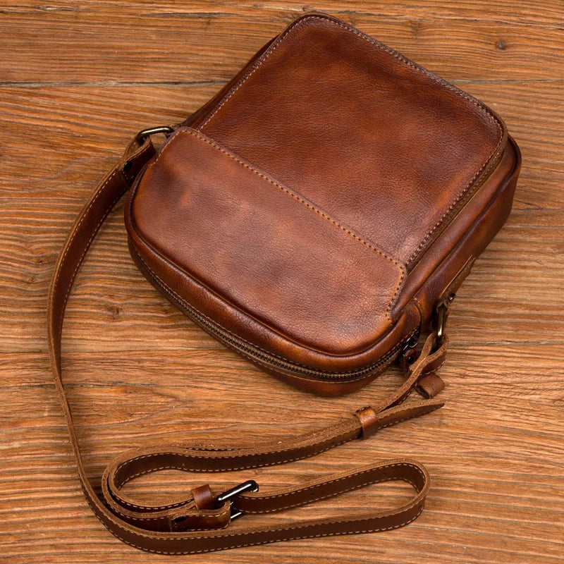 Retro Casual Joker Leather Messenger | Genuine Leather Vertical Shoulder Bag | Small Commuter Tide Bag with Baotou Design (Model 7348) Luxegan