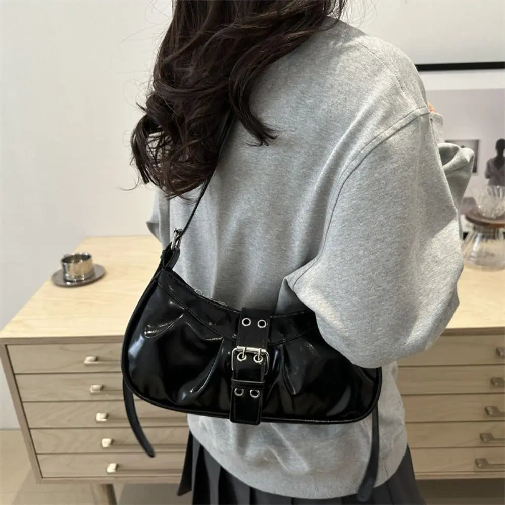 Gothic Y2K Buckle Armpit Bag | Retro Square PU Leather Crossbody Luxegan