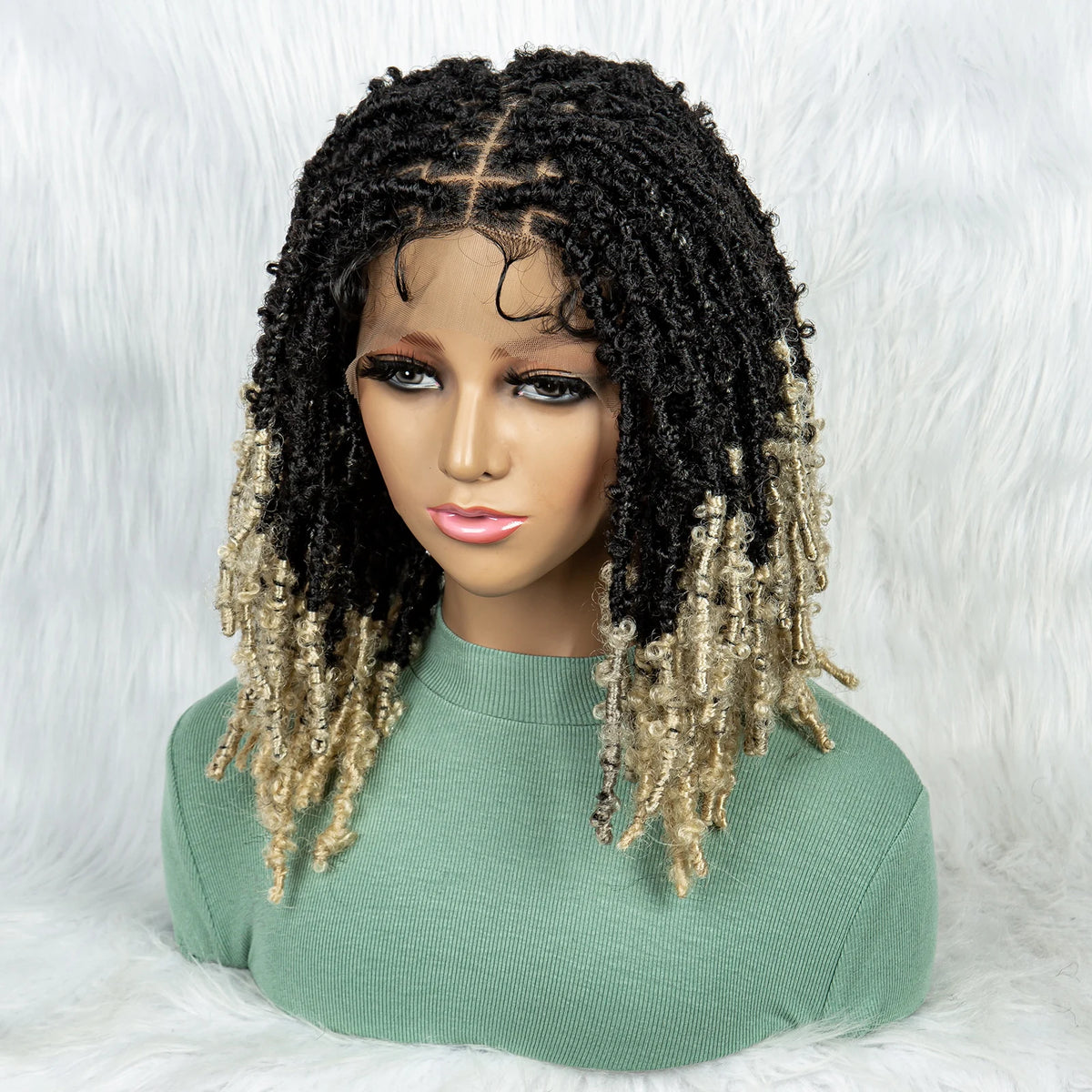 KIMA Pelucas trenzadas sintéticas de 14 pulgadas Peluca frontal de encaje Pelucas trenzadas 9x6 Trenzas de caja sin nudos con pelo de bebé para mujeres negras
