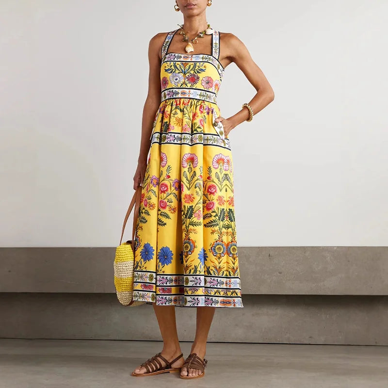 Women's Floral Print Slip Dress – Ankle-Length A-Line Beach Dress Luxegan