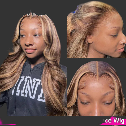 250% Density Highlight Body Wave HD Lace Wig | Sophisticated 13x6 Transparent Full Lace & Frontal | Elegant "Brazilian Remy" 26+ Inch Silhouette | "Dignified" Melt-Skin Ombre Colored Human Hair for Radiant Versatile Styling Luxegan