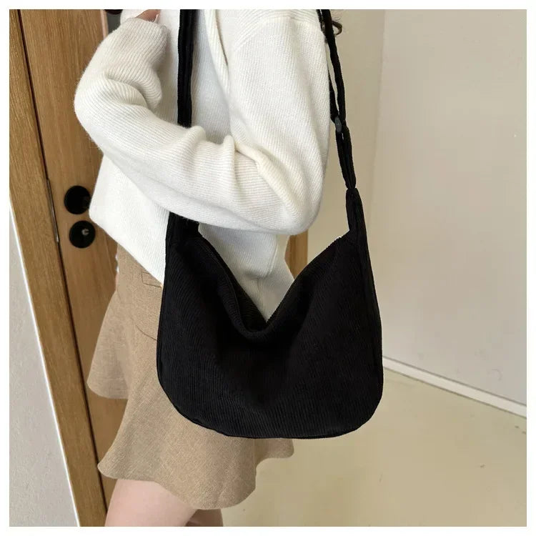 Corduroy "Lazy Wind" Dumpling Bag | Japanese Literary & Korean Casual Handbag Luxegan