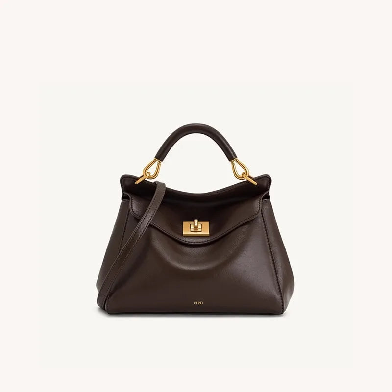 Lucia Lock Premium Leather Crossbody | Versatile Underarm Shoulder Bag & Purse | High-End Genuine Cowhide Satchel with Adjustable Strap (Temperament Collection) Luxegan