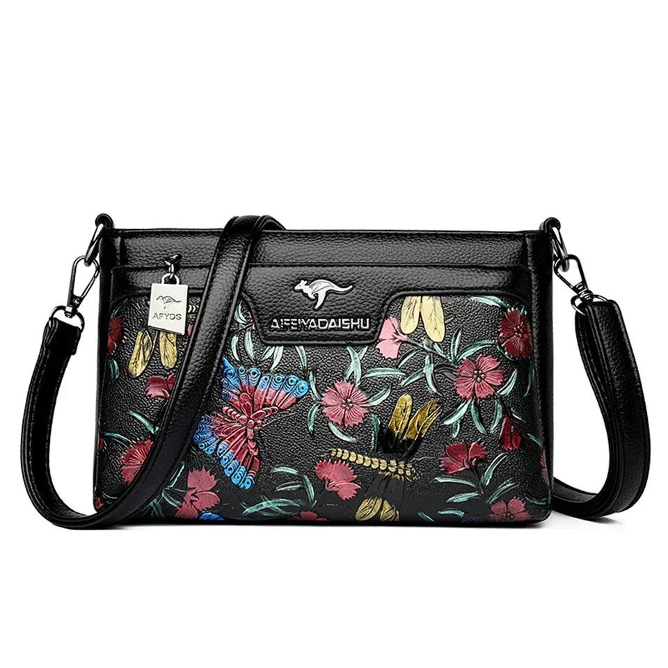 Women's Floral Patterned Shoulder Bags | High-Quality Leather Crossbody Bag & Elegant Commuting Handbags Luxegan